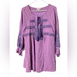 Umgee Embroidered Top Womens Small Purple Tasseled Blouse BoHo Cottagecore Comfy